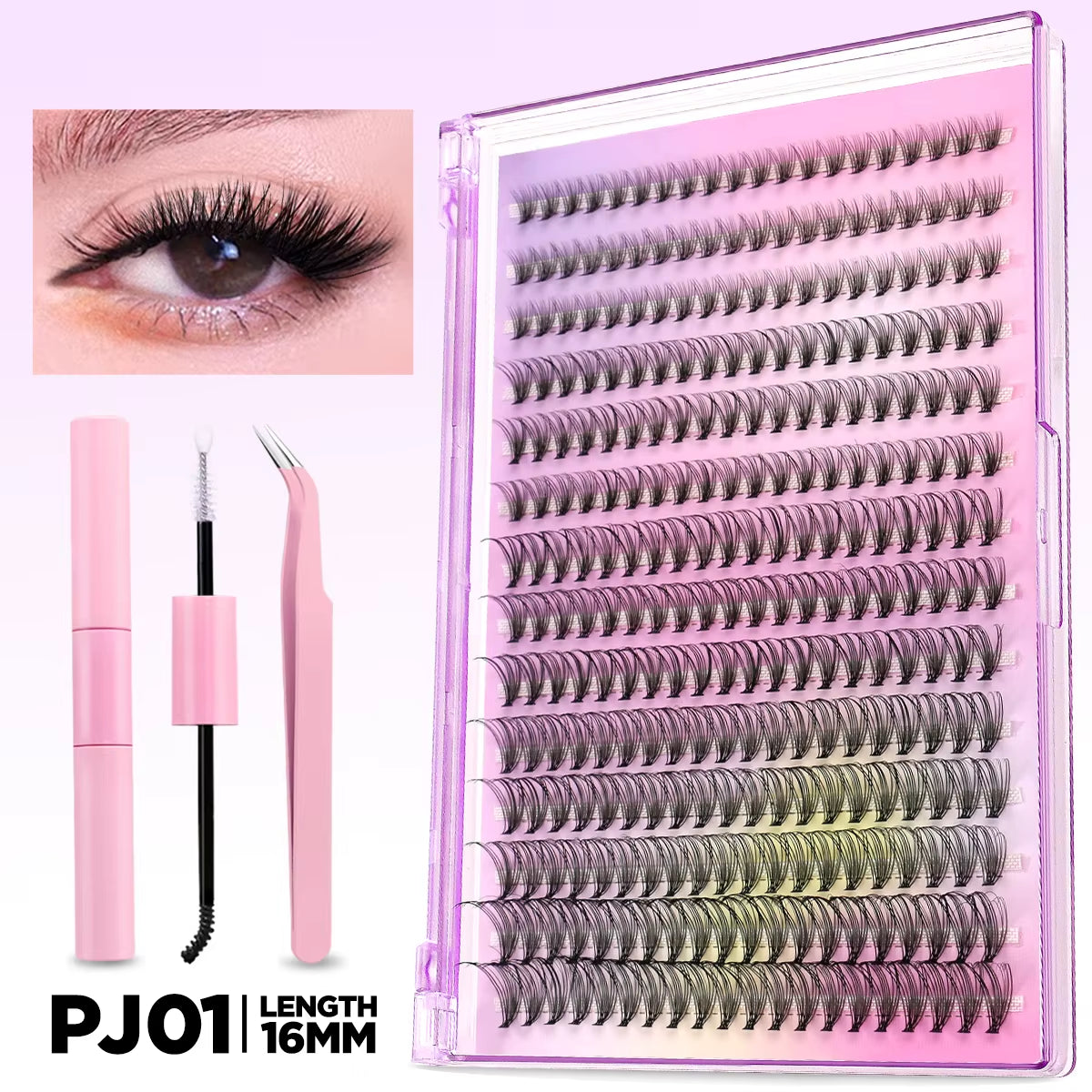 DIY Lash Extension Kit Volume Lash Clusters Individual Lashes Thick Eyelash Extension Lash Bond & Seal & Lash Tweezers