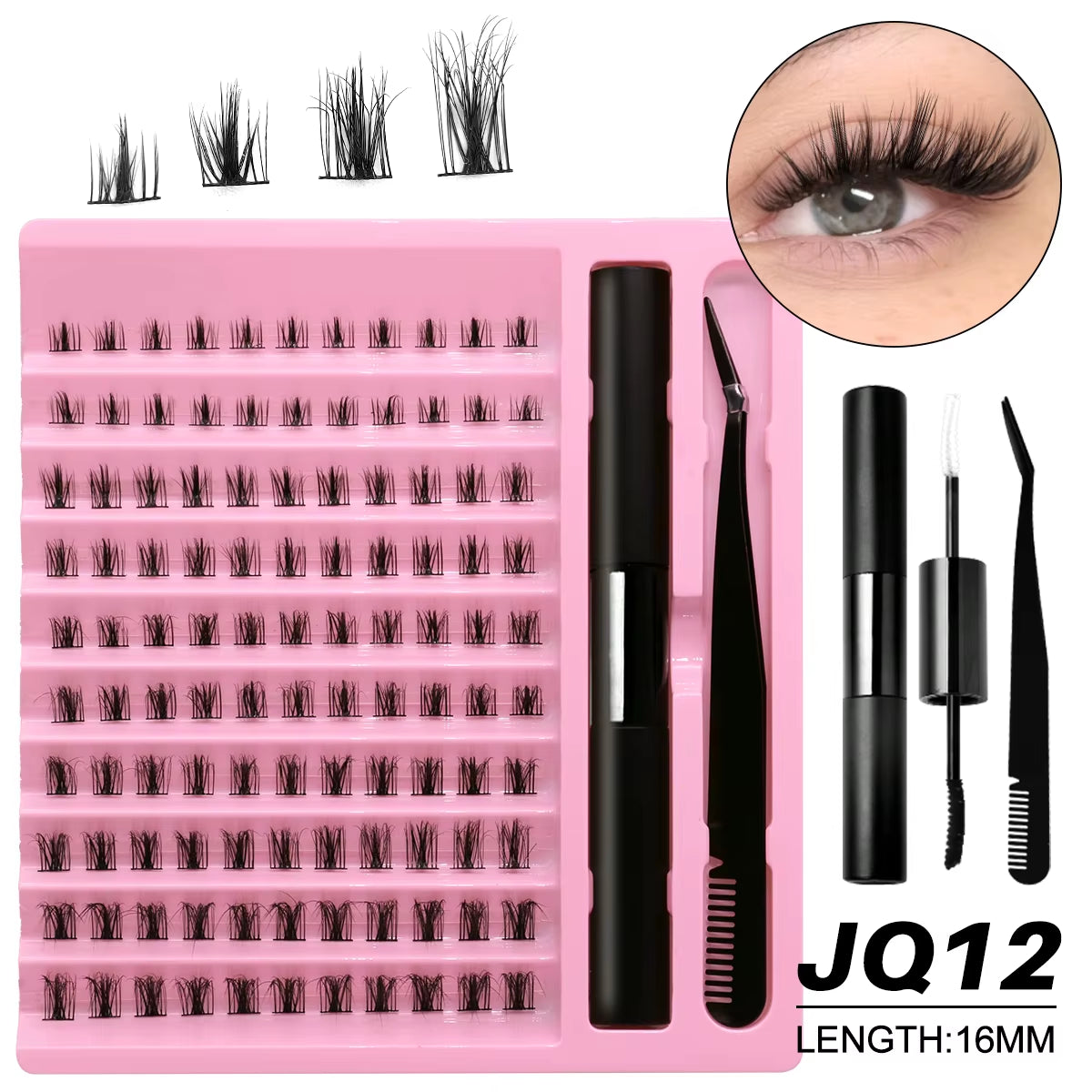 DIY Lash Extension Kit Lash Clusters with Waterproof Strong Hold Lash Bond and Seal and Eyelash Tweezers Lash Cluster