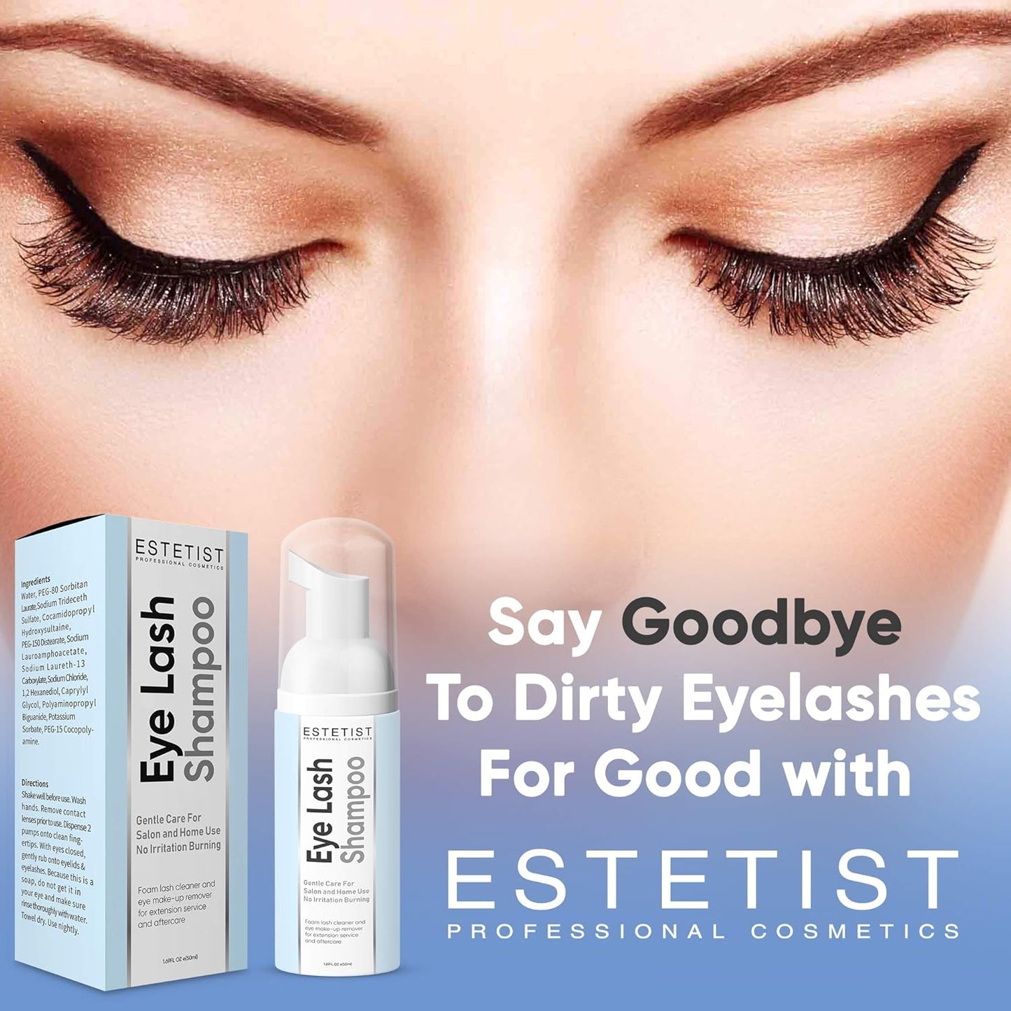 Eyelash Extension Shampoo & Brush Kit, Lash Wash & Foaming Cleanser for Extensions, Gentle Lash Cleaning Kit for Home or Salon Use, Oil-Free, Suitable for Sensitive Eyes