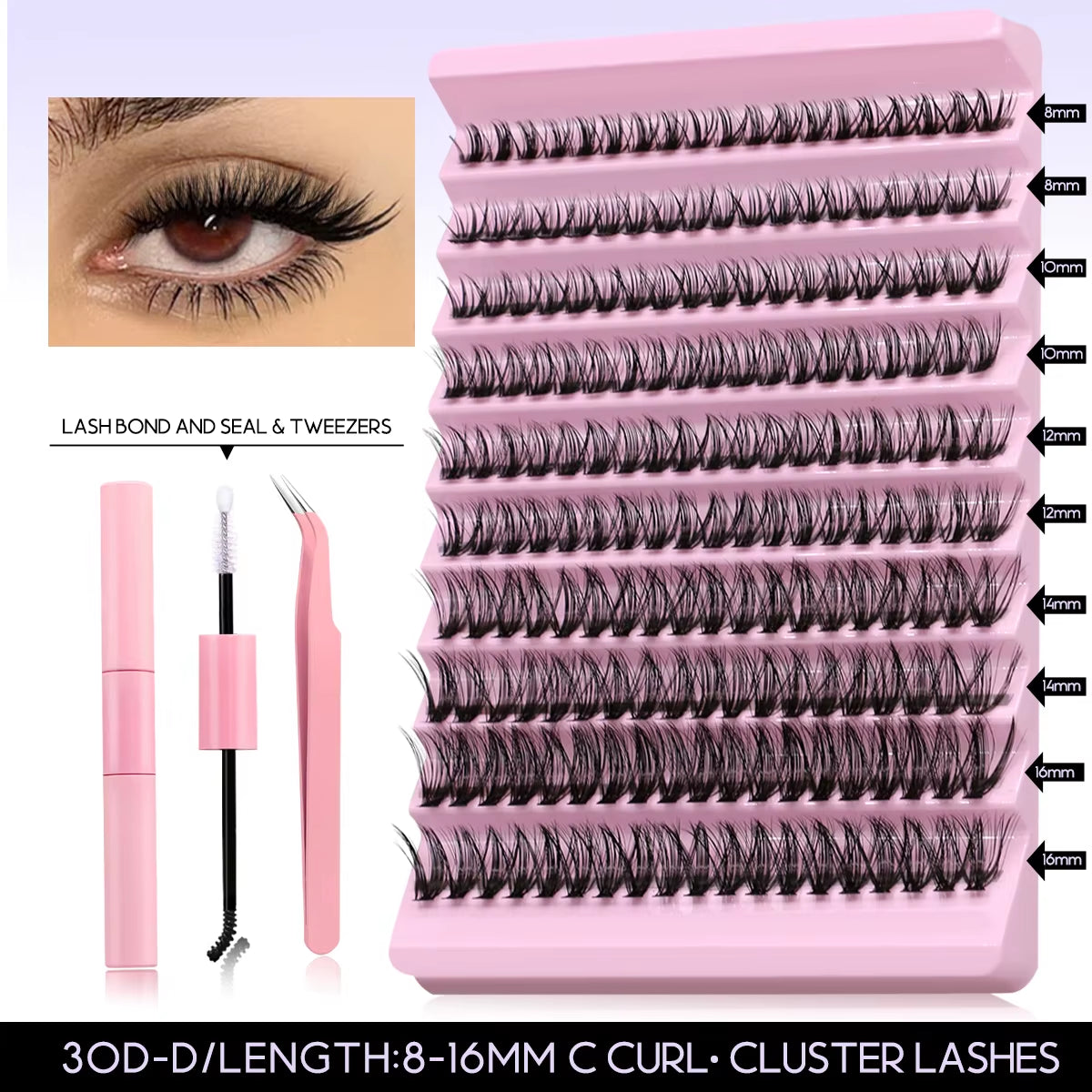 DIY Lash Extension Kit Volume Lash Clusters Individual Lashes Thick Eyelash Extension Lash Bond & Seal & Lash Tweezers