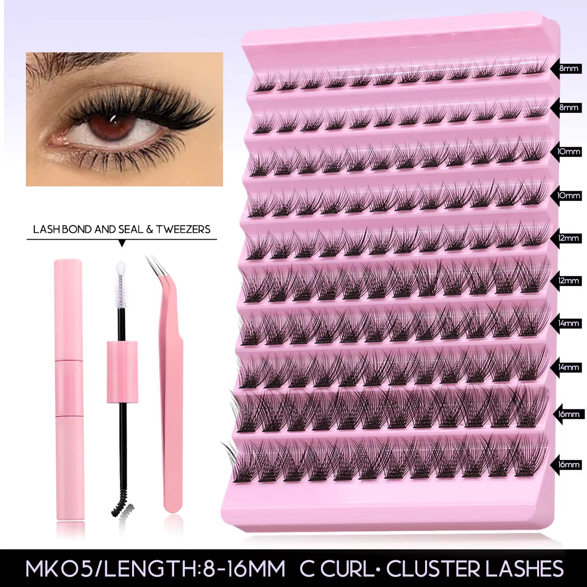 DIY Lash Extension Kit Volume Lash Clusters Individual Lashes Thick Eyelash Extension Lash Bond & Seal & Lash Tweezers