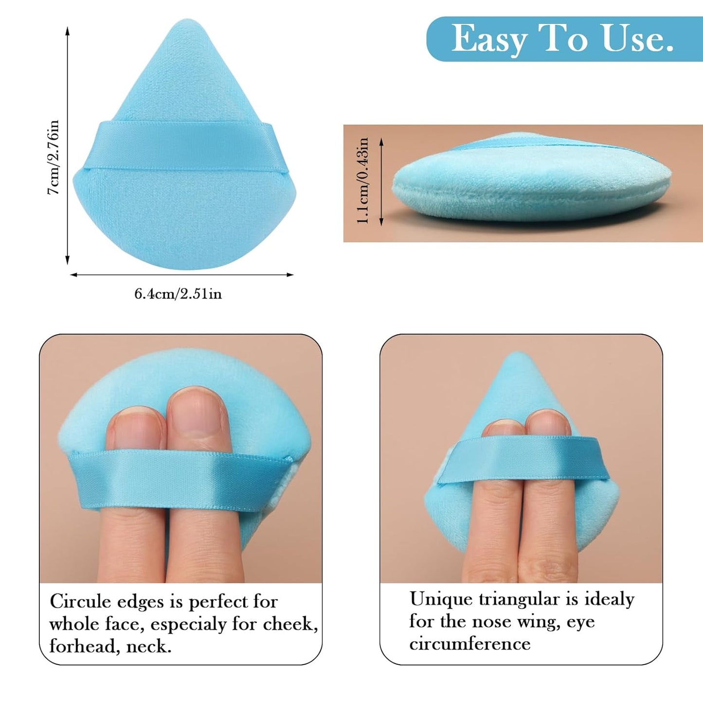 Powder Puff 6 PCS Makeup Puff Face Soft Triangle Powder Puffs for Loose Powder Mineral Powder Body Powder Velour Cosmetic Foundation Sponges Blender Beauty Makeup Tools(Blue)