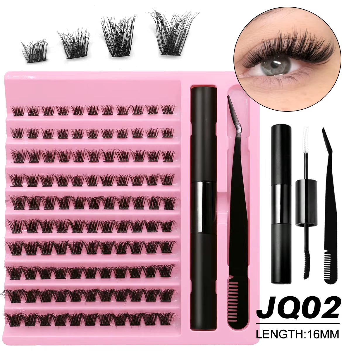 DIY Lash Extension Kit Lash Clusters with Waterproof Strong Hold Lash Bond and Seal and Eyelash Tweezers Lash Cluster