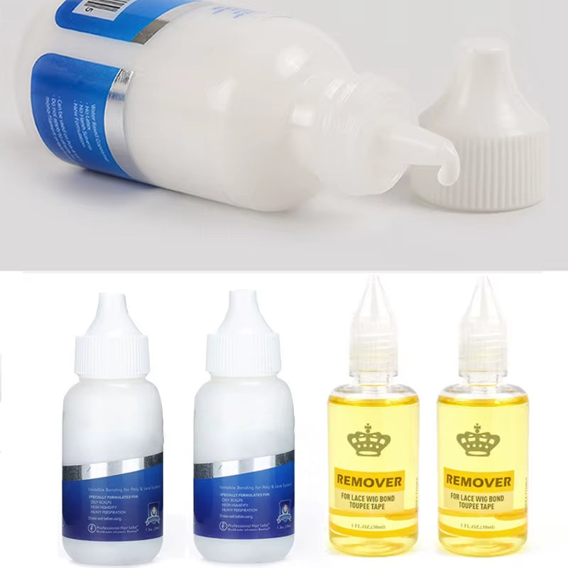 Lace Wig Bonding Glue 1.3Oz 38Ml Invisible Hair Adhesive Glue Remover Kits for Lace Frontal Wigs Toupee Strong Hold Hair Glue