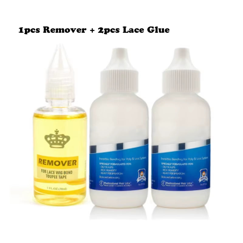 Lace Wig Bonding Glue 1.3Oz 38Ml Invisible Hair Adhesive Glue Remover Kits for Lace Frontal Wigs Toupee Strong Hold Hair Glue