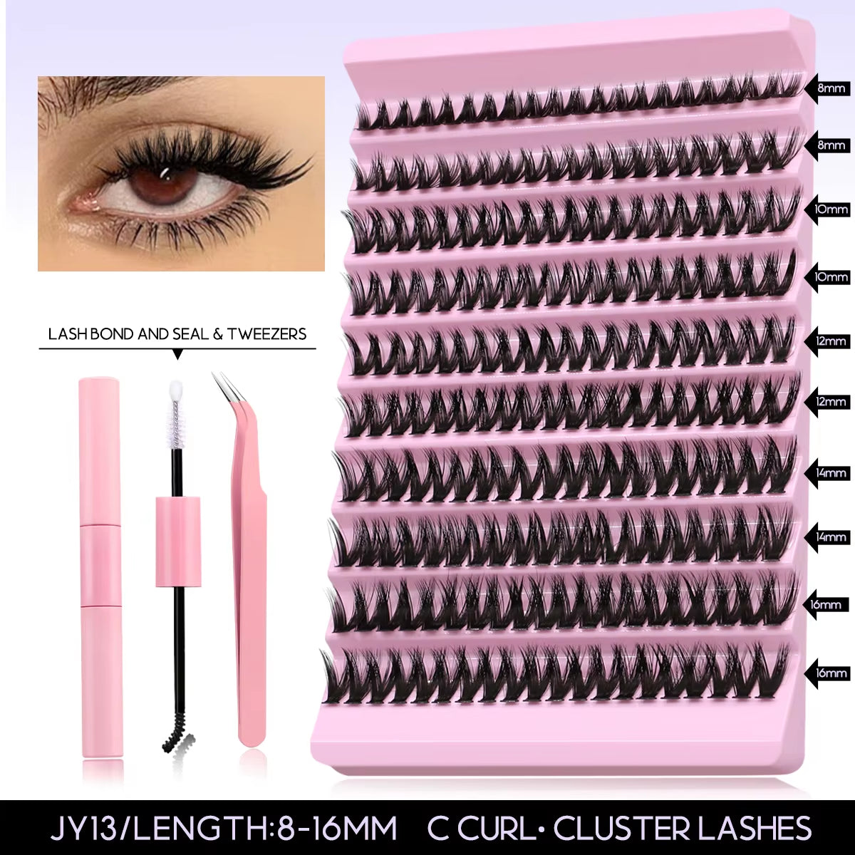 DIY Lash Extension Kit Volume Lash Clusters Individual Lashes Thick Eyelash Extension Lash Bond & Seal & Lash Tweezers