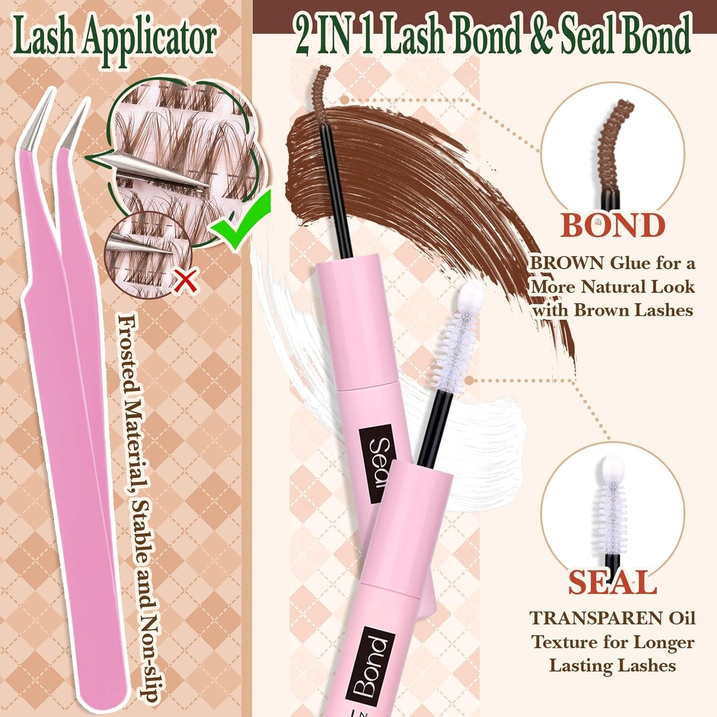 Brown Lash Clusters Kit with Bottom Lash Clusters Wispy Brown DIY Lash Extension Kit Natural C-Curly Eyelash Clusters Invisible Band Lash Clusters with Lash Bond and Seal Lash Applicator