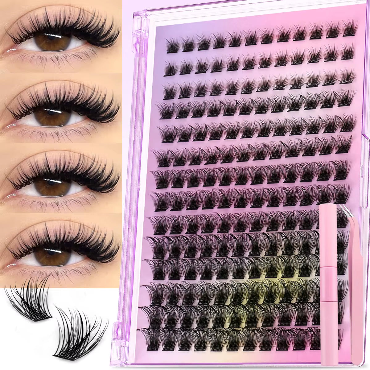 DIY Lash Extension Kit Volume Lash Clusters Individual Lashes Thick Eyelash Extension Lash Bond & Seal & Lash Tweezers