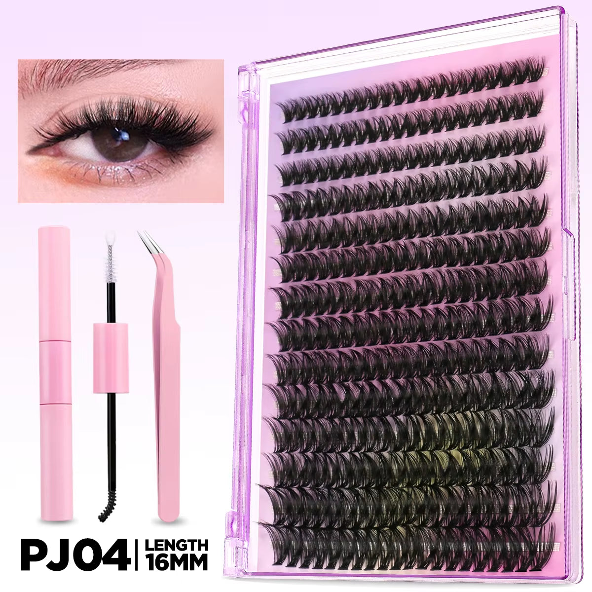 DIY Lash Extension Kit Volume Lash Clusters Individual Lashes Thick Eyelash Extension Lash Bond & Seal & Lash Tweezers
