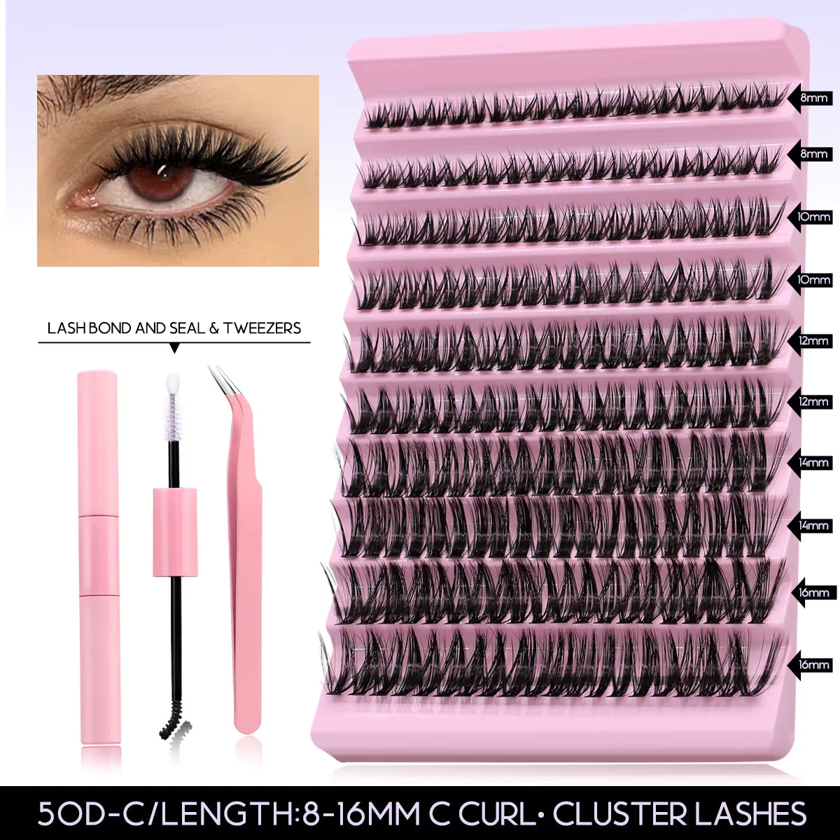 DIY Lash Extension Kit Volume Lash Clusters Individual Lashes Thick Eyelash Extension Lash Bond & Seal & Lash Tweezers