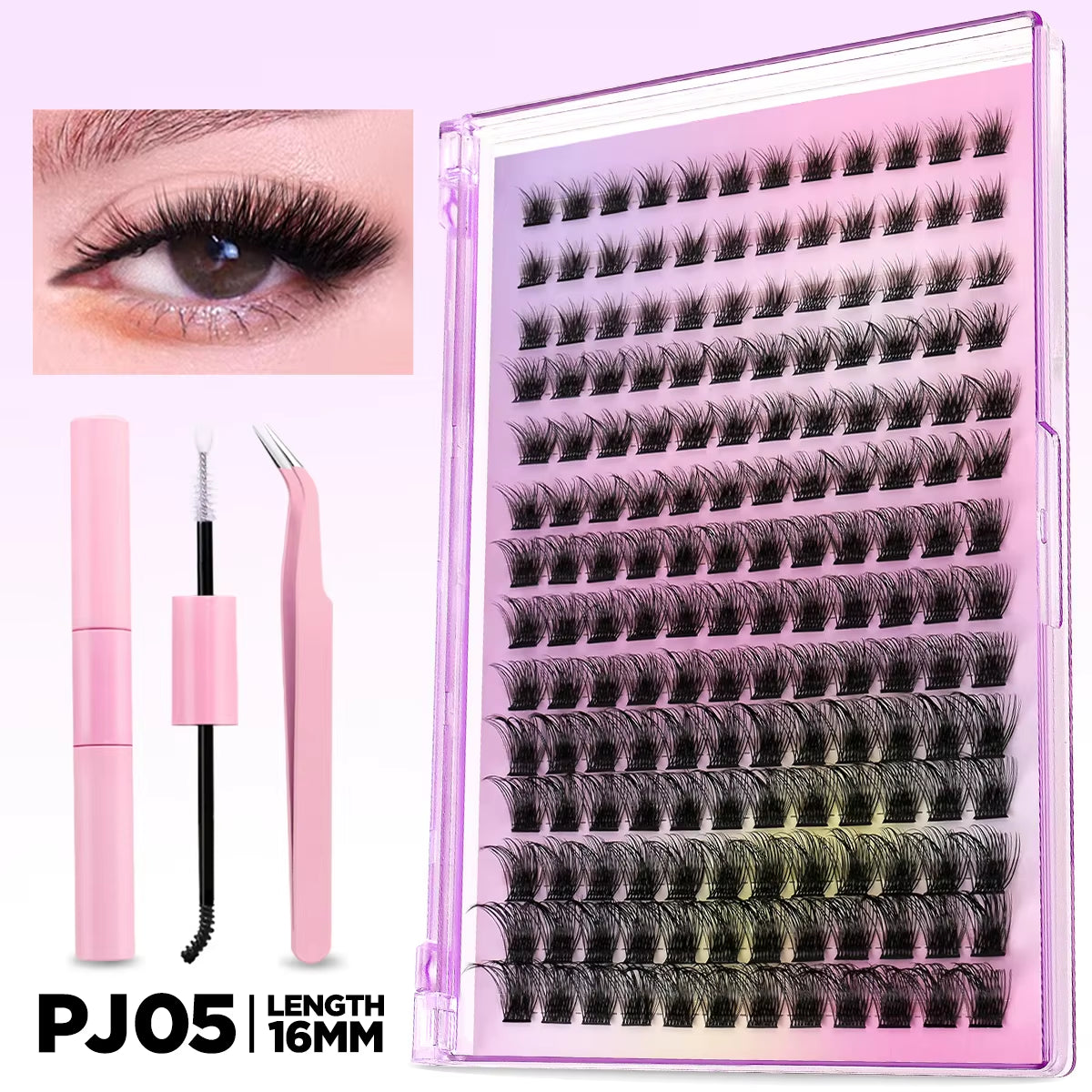 DIY Lash Extension Kit Volume Lash Clusters Individual Lashes Thick Eyelash Extension Lash Bond & Seal & Lash Tweezers
