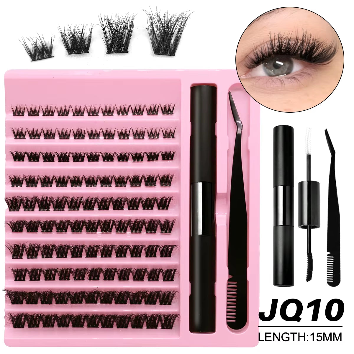 DIY Lash Extension Kit Lash Clusters with Waterproof Strong Hold Lash Bond and Seal and Eyelash Tweezers Lash Cluster