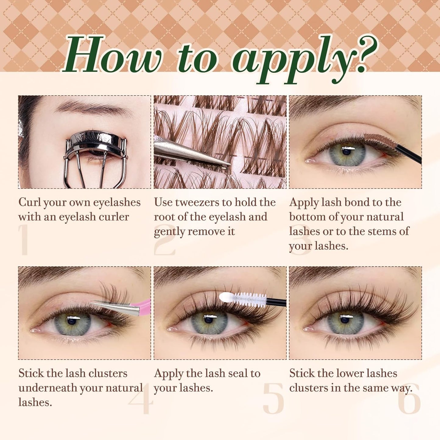 Brown Lash Clusters Kit with Bottom Lash Clusters Wispy Brown DIY Lash Extension Kit Natural C-Curly Eyelash Clusters Invisible Band Lash Clusters with Lash Bond and Seal Lash Applicator