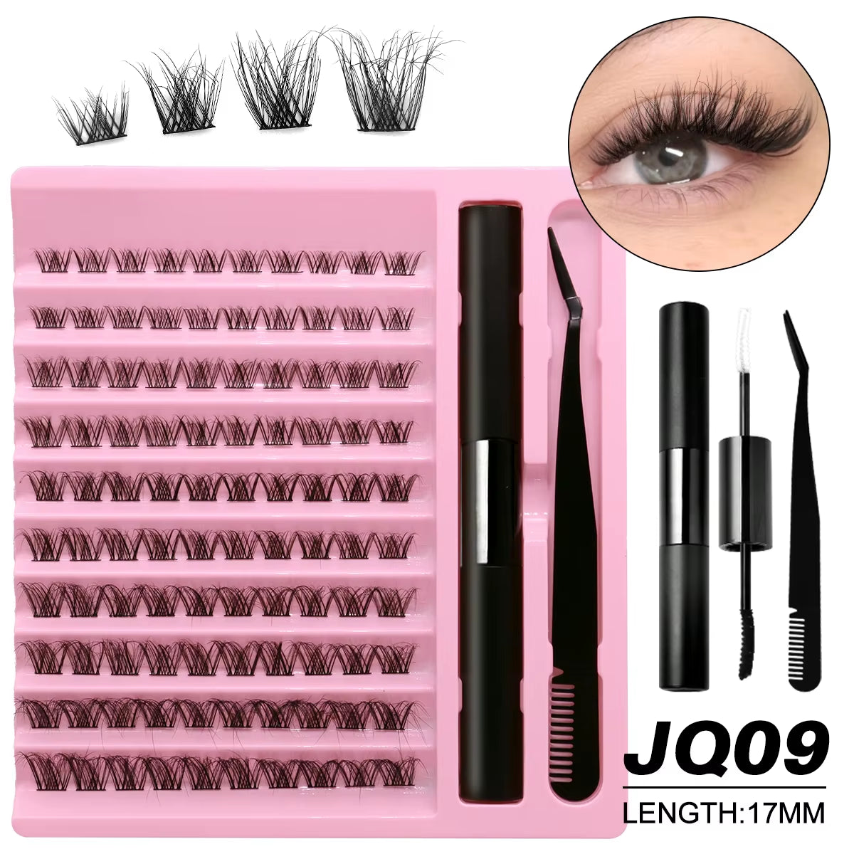 DIY Lash Extension Kit Lash Clusters with Waterproof Strong Hold Lash Bond and Seal and Eyelash Tweezers Lash Cluster