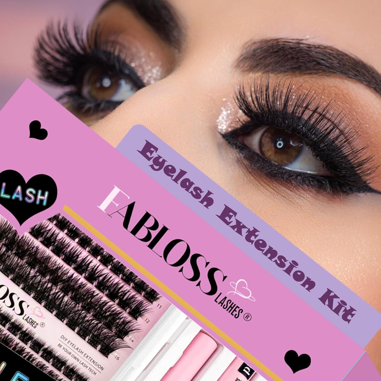 Lash Clusters Kit Fluffy 144Pcs Lash Clusters DIY Eyelash Extension Kit 80D Individual Lashes Clusters Kit with Lash Bond and Seal, Lash Remover, Lash Tweezers(80D, 9-16Mm, Kit)