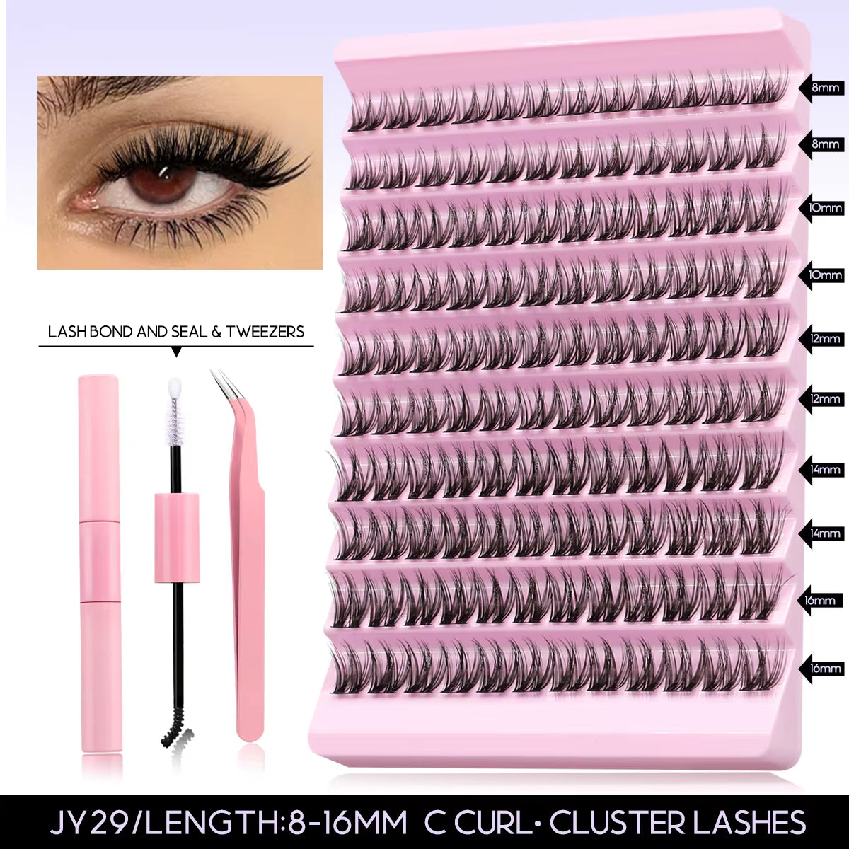 DIY Lash Extension Kit Volume Lash Clusters Individual Lashes Thick Eyelash Extension Lash Bond & Seal & Lash Tweezers