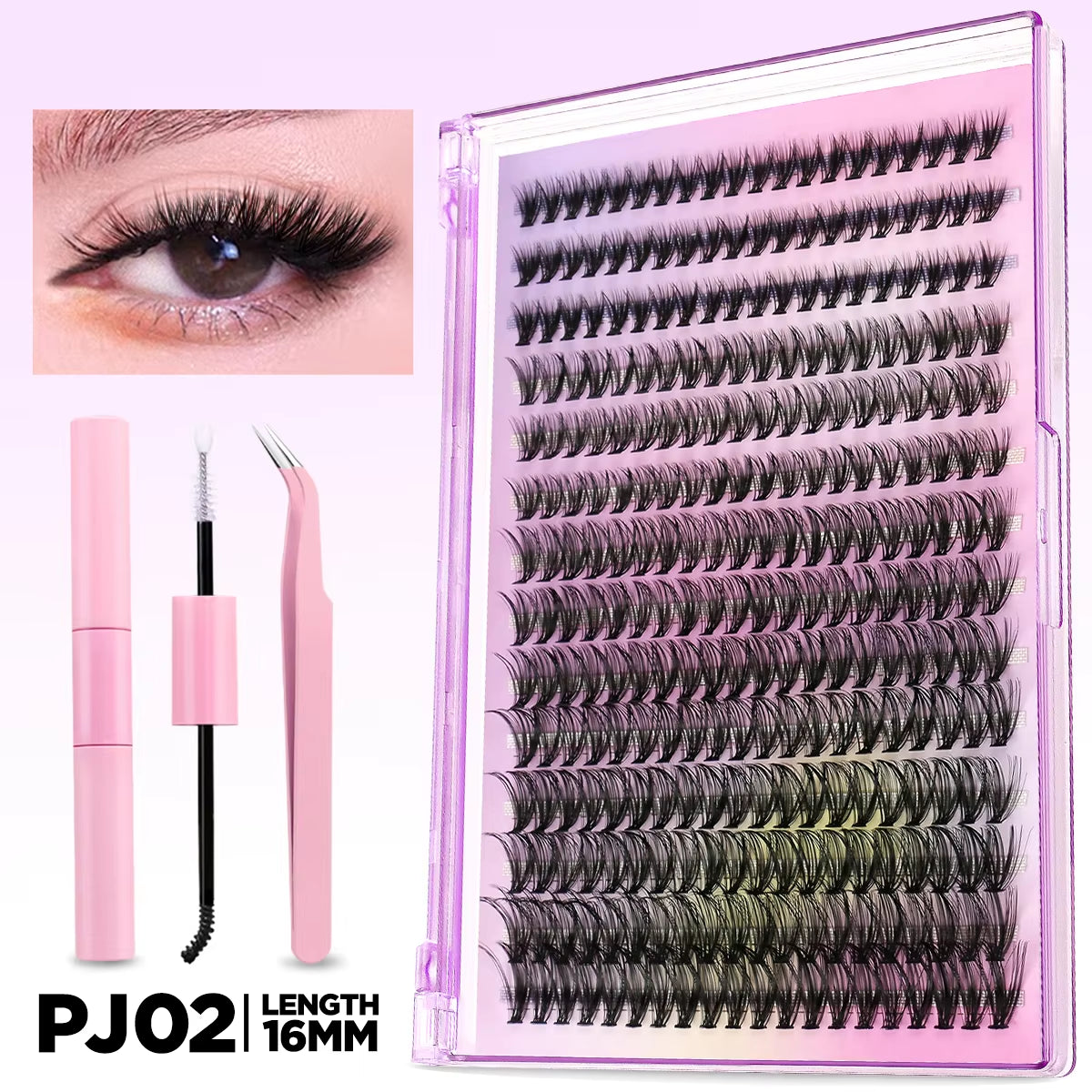 DIY Lash Extension Kit Volume Lash Clusters Individual Lashes Thick Eyelash Extension Lash Bond & Seal & Lash Tweezers