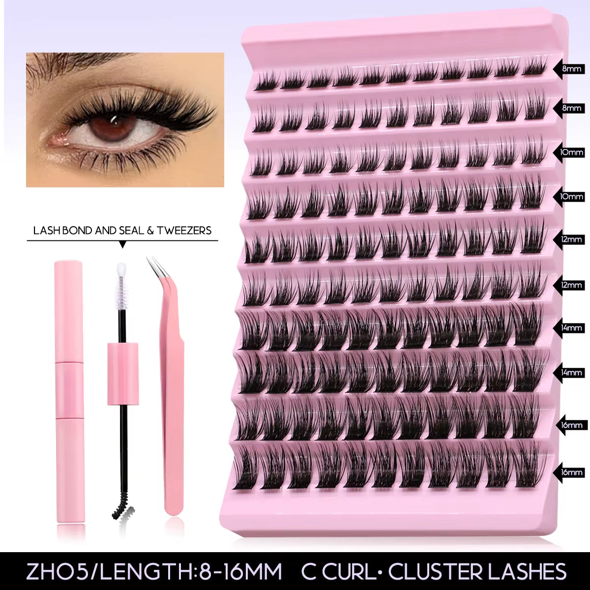 DIY Lash Extension Kit Volume Lash Clusters Individual Lashes Thick Eyelash Extension Lash Bond & Seal & Lash Tweezers