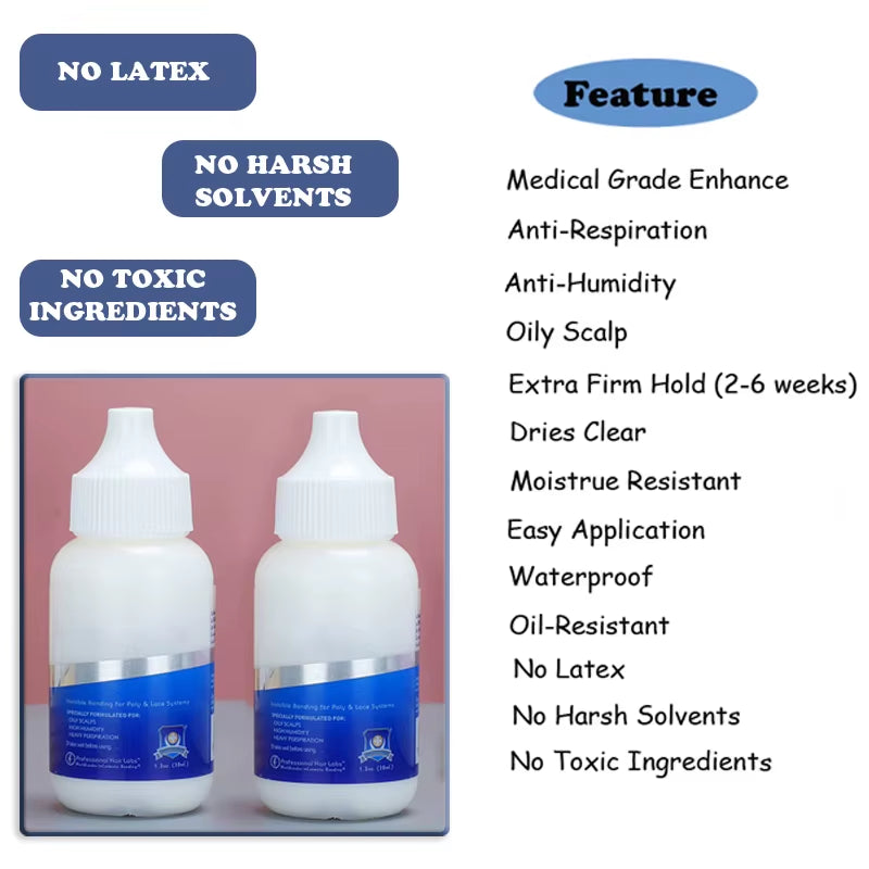 Lace Wig Bonding Glue 1.3Oz 38Ml Invisible Hair Adhesive Glue Remover Kits for Lace Frontal Wigs Toupee Strong Hold Hair Glue