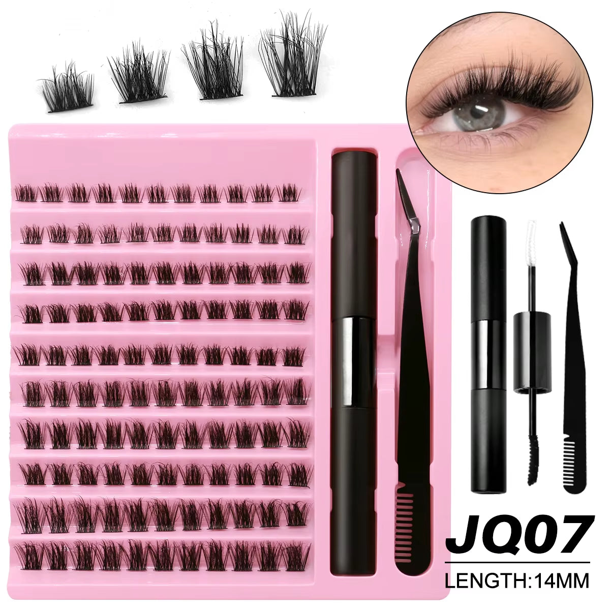 DIY Lash Extension Kit Lash Clusters with Waterproof Strong Hold Lash Bond and Seal and Eyelash Tweezers Lash Cluster