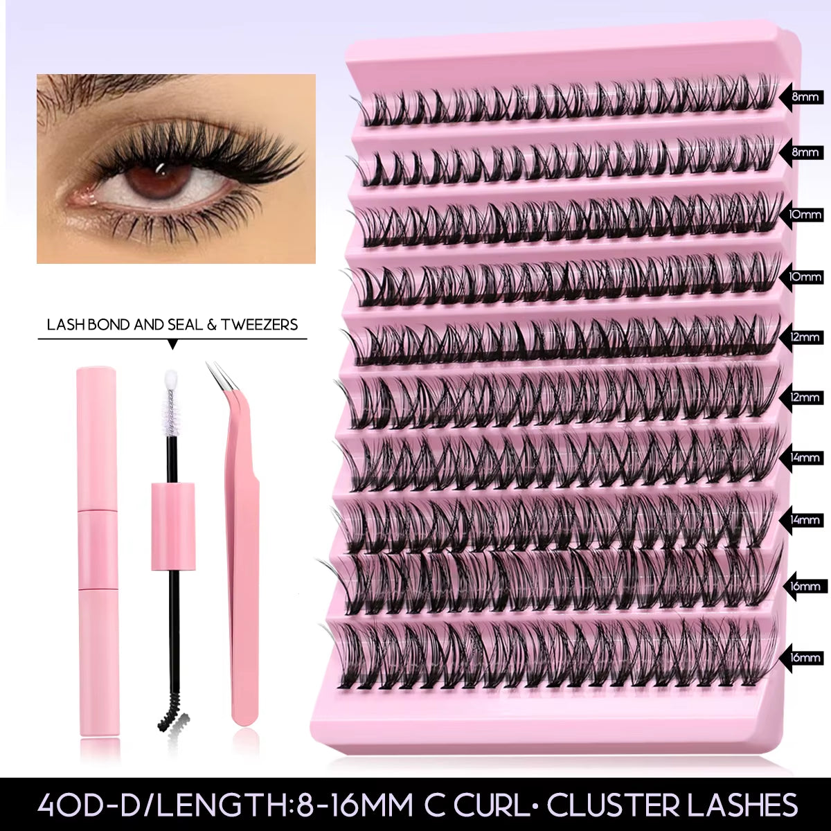 DIY Lash Extension Kit Volume Lash Clusters Individual Lashes Thick Eyelash Extension Lash Bond & Seal & Lash Tweezers