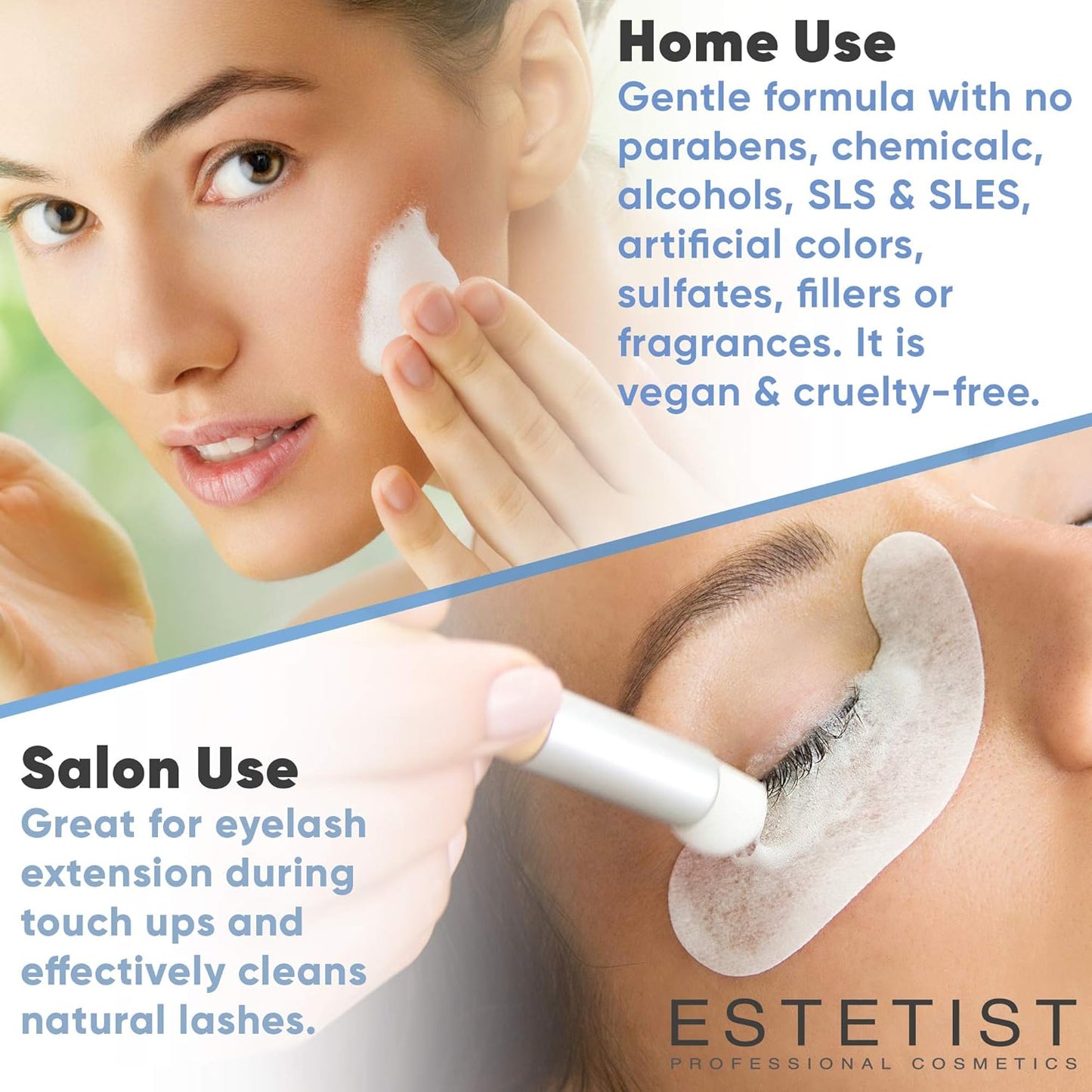 Eyelash Extension Shampoo & Brush Kit, Lash Wash & Foaming Cleanser for Extensions, Gentle Lash Cleaning Kit for Home or Salon Use, Oil-Free, Suitable for Sensitive Eyes