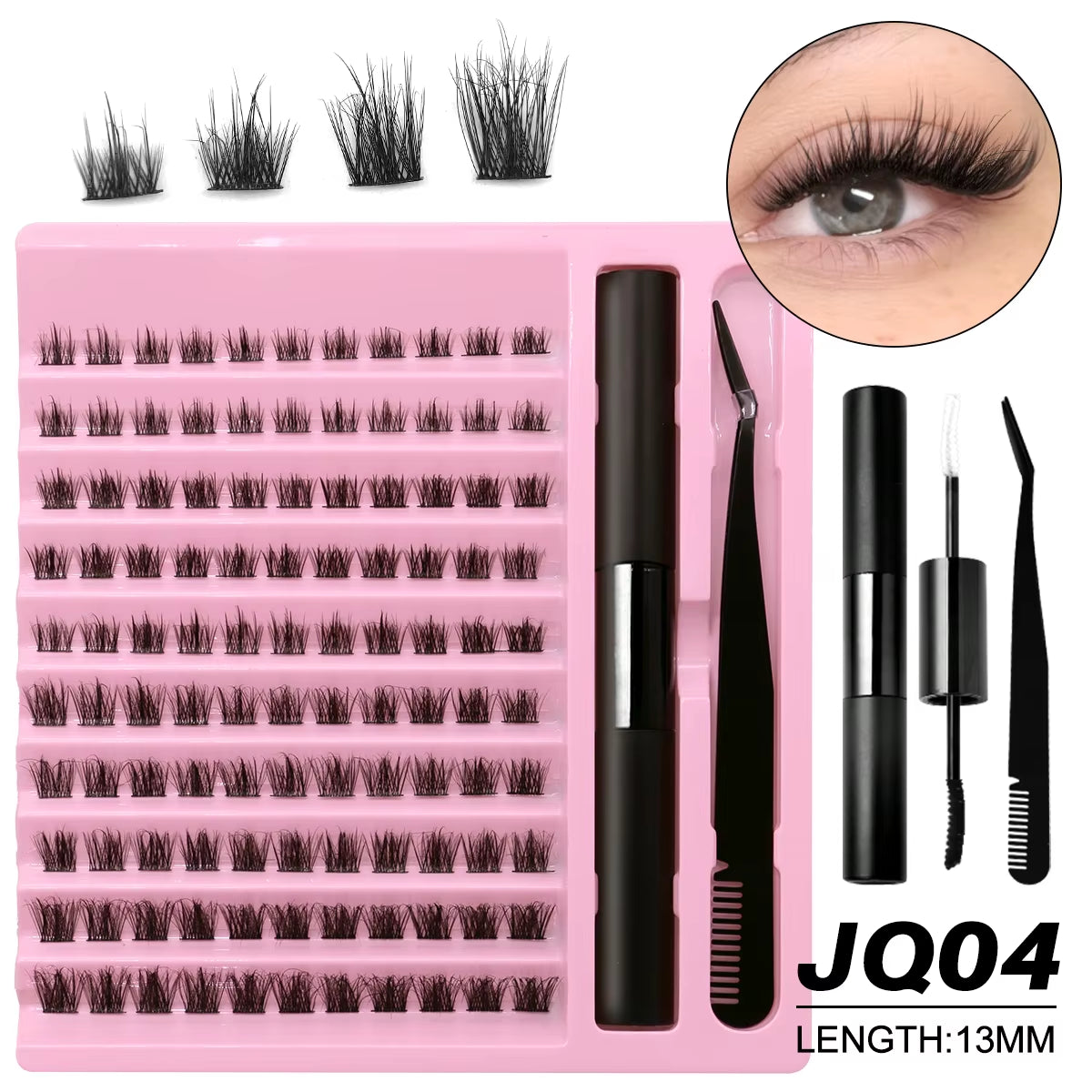 DIY Lash Extension Kit Lash Clusters with Waterproof Strong Hold Lash Bond and Seal and Eyelash Tweezers Lash Cluster