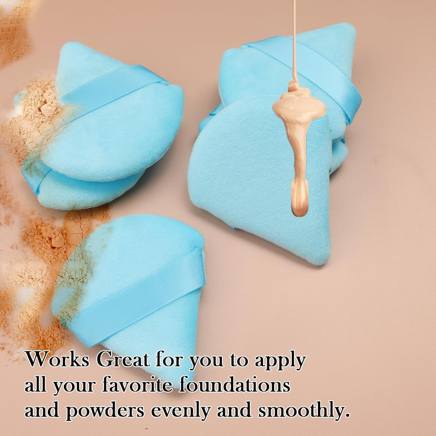 Powder Puff 6 PCS Makeup Puff Face Soft Triangle Powder Puffs for Loose Powder Mineral Powder Body Powder Velour Cosmetic Foundation Sponges Blender Beauty Makeup Tools(Blue)
