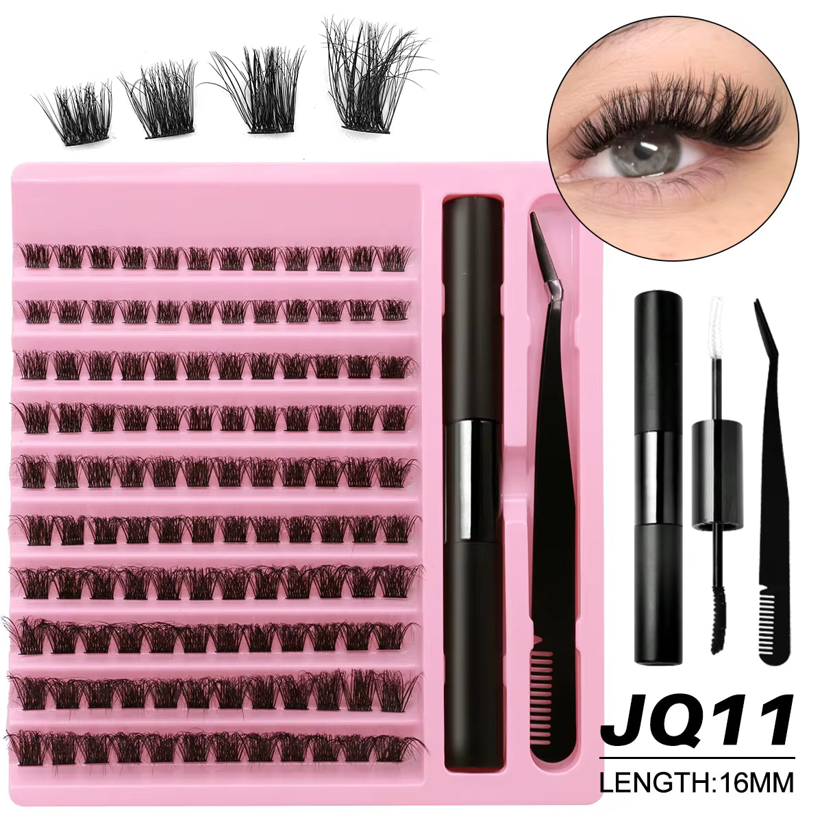 DIY Lash Extension Kit Lash Clusters with Waterproof Strong Hold Lash Bond and Seal and Eyelash Tweezers Lash Cluster