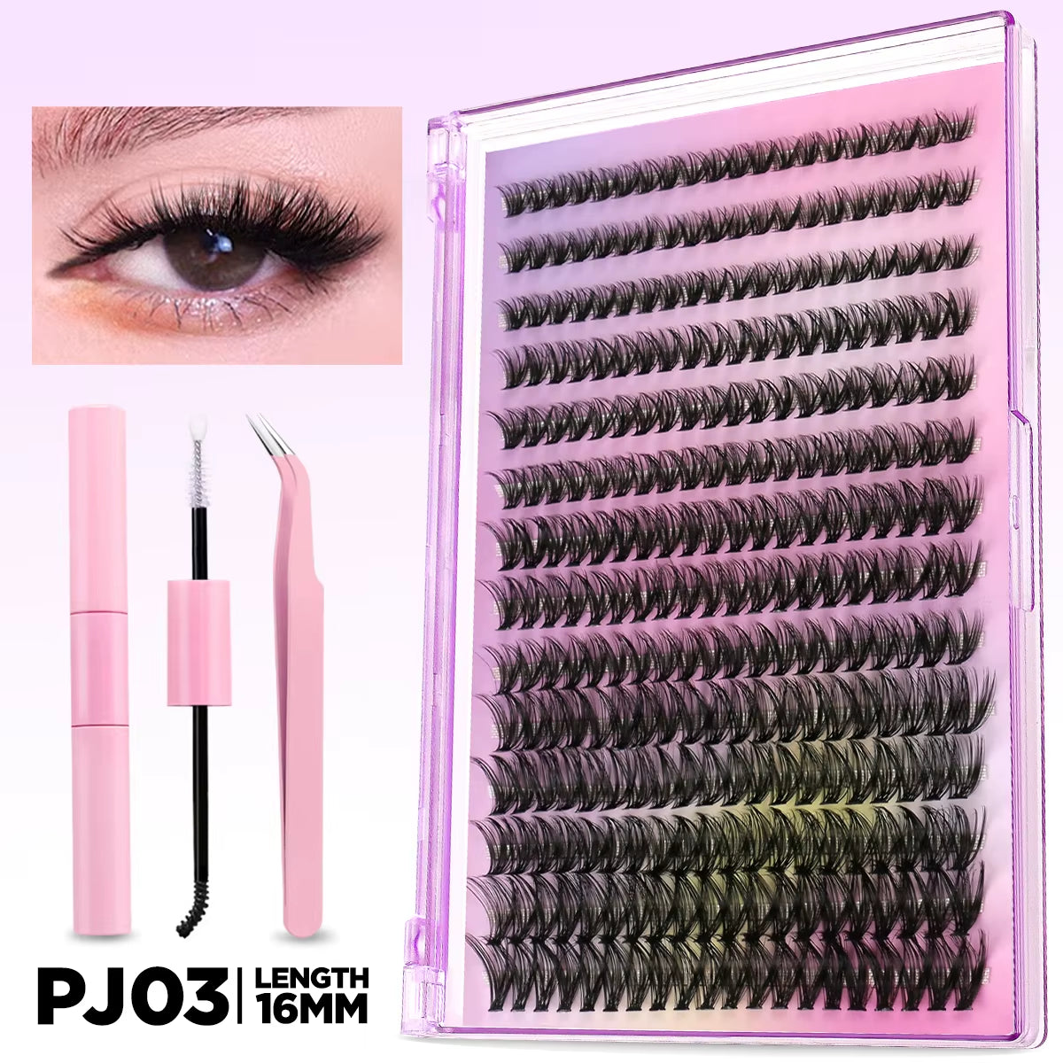 DIY Lash Extension Kit Volume Lash Clusters Individual Lashes Thick Eyelash Extension Lash Bond & Seal & Lash Tweezers
