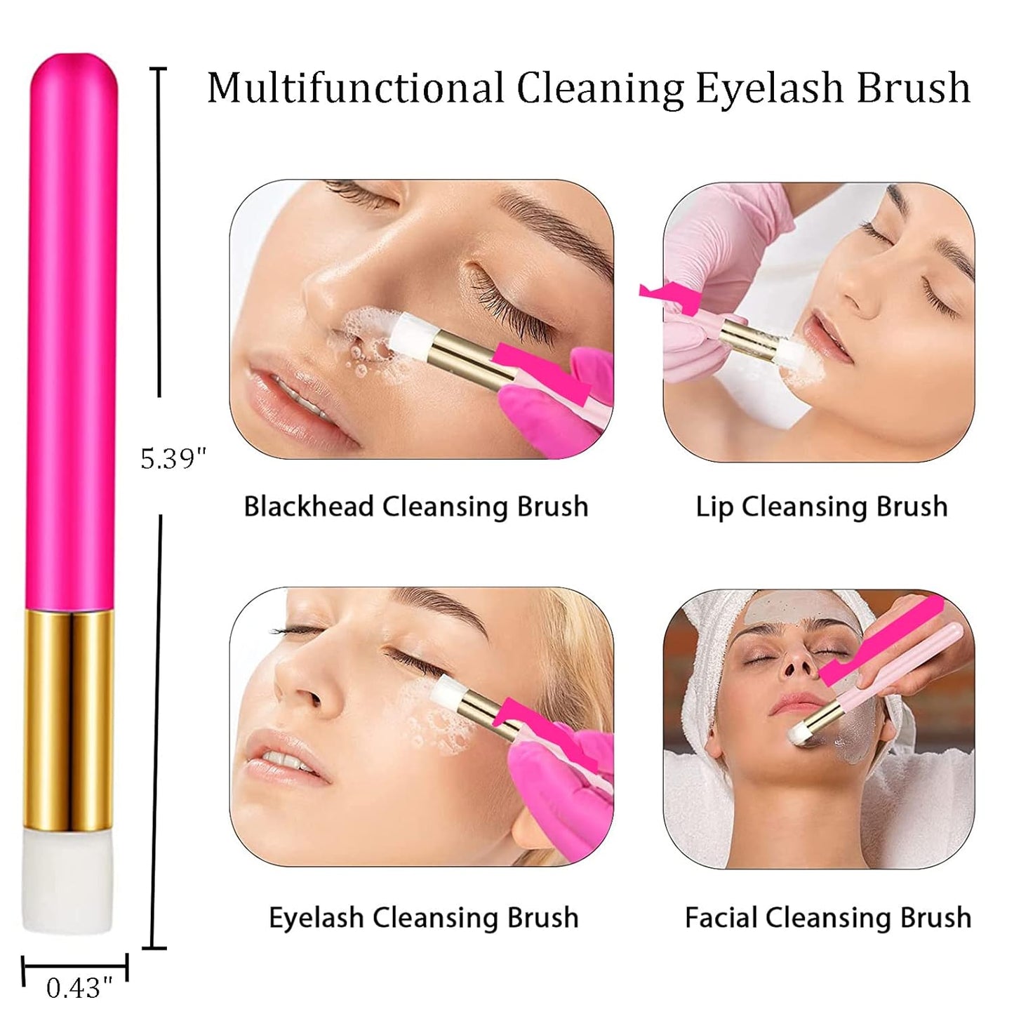 Eyelash Cleaning Kit, USB Mini Portable Lash Fan with 50 Lash Shampoo Brush 3 Nose Blackhead Facial Cleaning Brush 1 Plastic Wash Bottle for Eyelash Extension Supplies, Rose