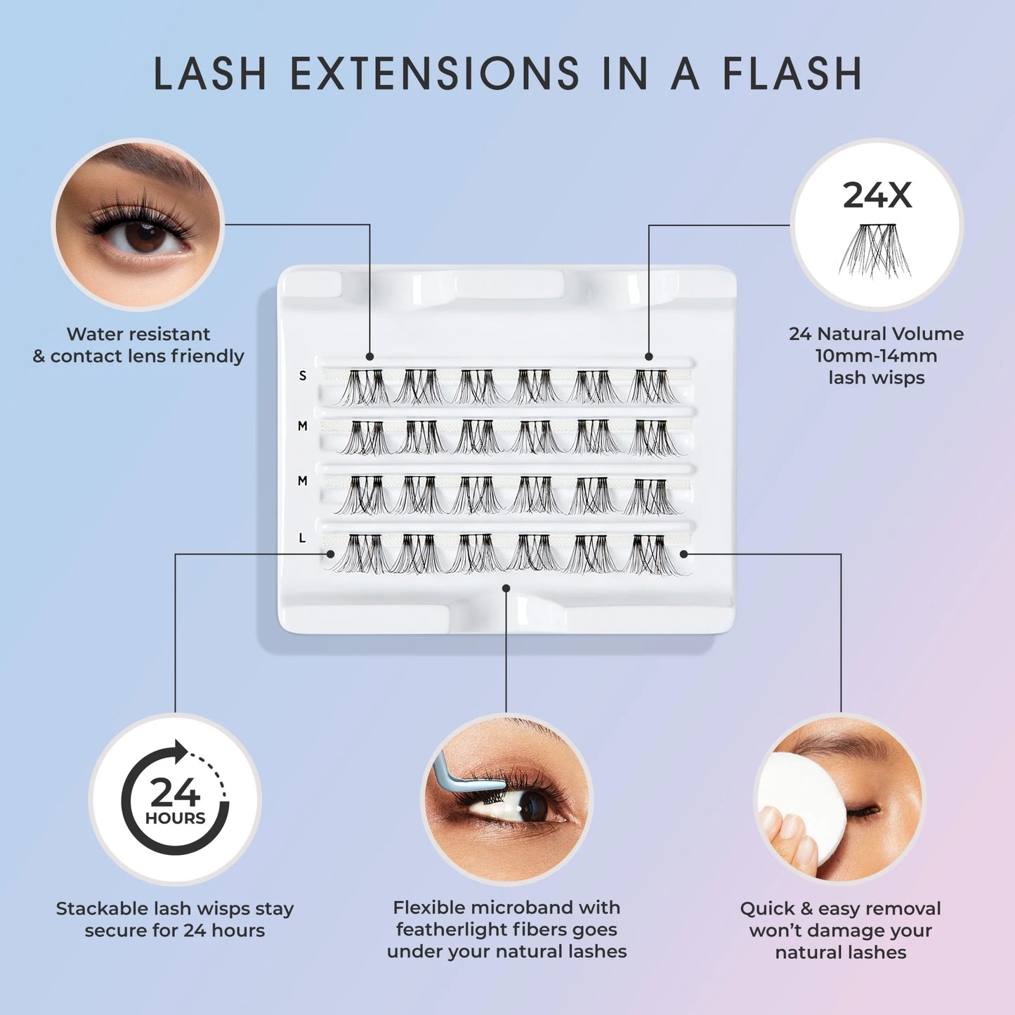 FALSCARA Lash Extension Kit, Natural Wispy, Black, 24 Lash Clusters