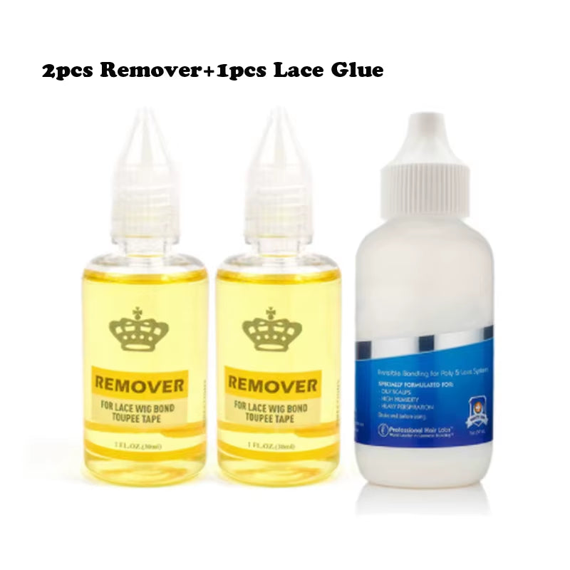 Lace Wig Bonding Glue 1.3Oz 38Ml Invisible Hair Adhesive Glue Remover Kits for Lace Frontal Wigs Toupee Strong Hold Hair Glue