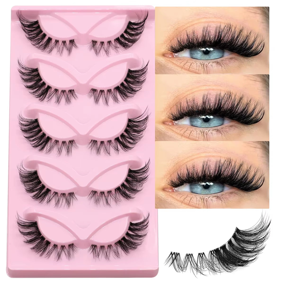 5 Pairs Cat Eye Eyelashes Fox Eye False Eyelashes Faux Mink Lashes Natural Look Eyelashes Lash Extension Makeup