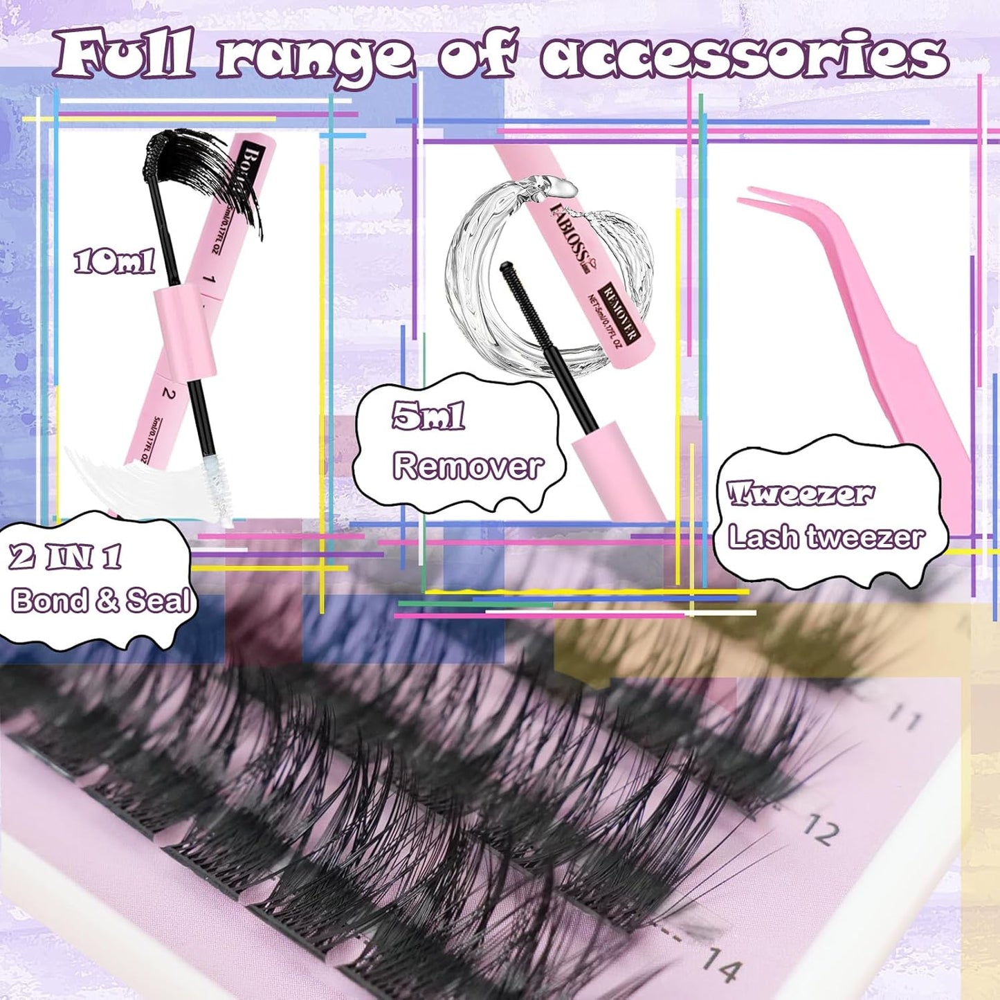 Lash Clusters Kit Fluffy 144Pcs Lash Clusters DIY Eyelash Extension Kit 80D Individual Lashes Clusters Kit with Lash Bond and Seal, Lash Remover, Lash Tweezers(80D, 9-16Mm, Kit)