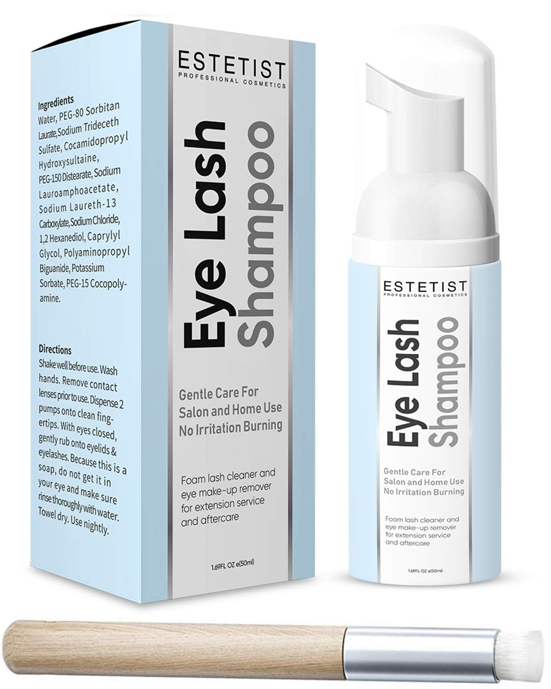 Eyelash Extension Shampoo & Brush Kit, Lash Wash & Foaming Cleanser for Extensions, Gentle Lash Cleaning Kit for Home or Salon Use, Oil-Free, Suitable for Sensitive Eyes