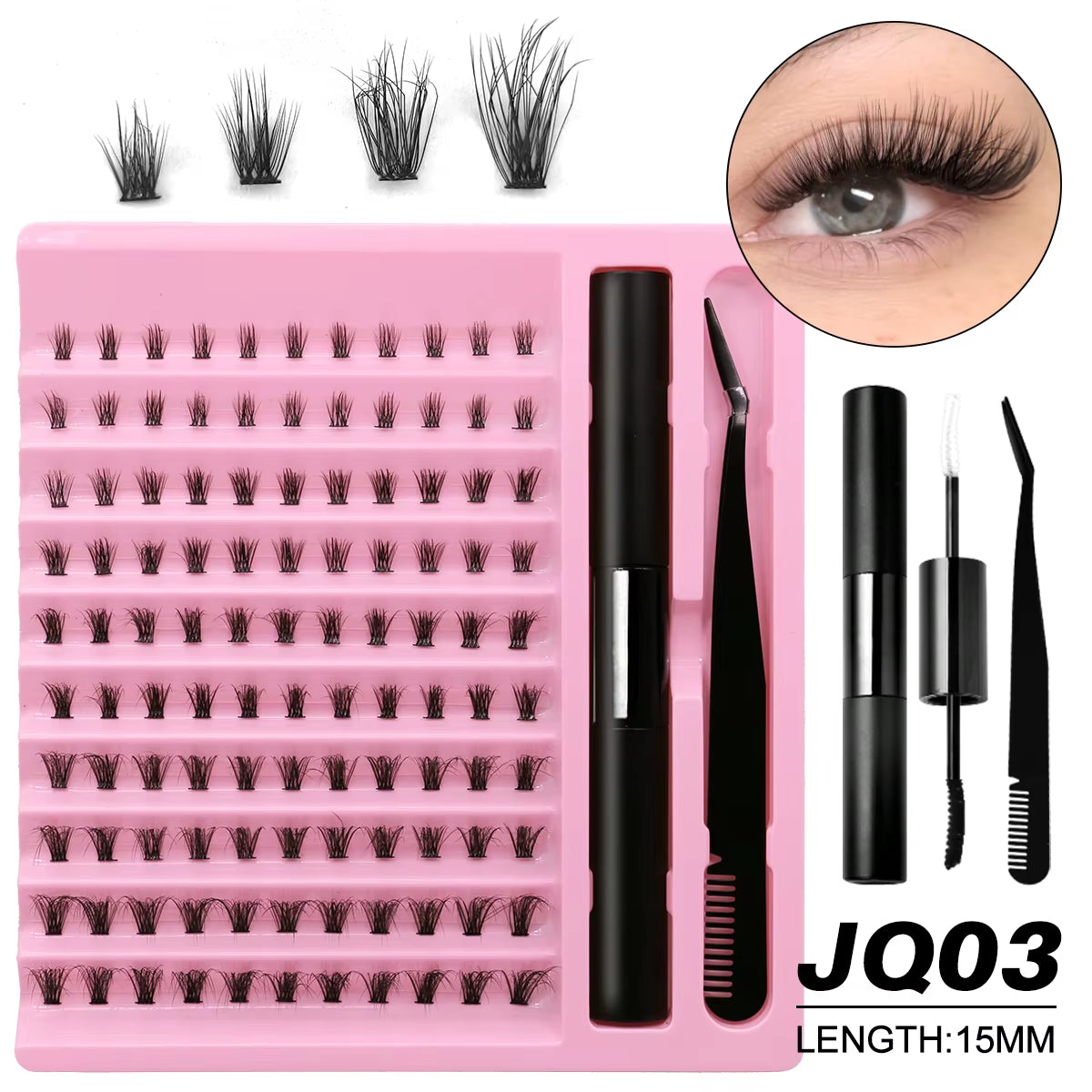 DIY Lash Extension Kit Lash Clusters with Waterproof Strong Hold Lash Bond and Seal and Eyelash Tweezers Lash Cluster