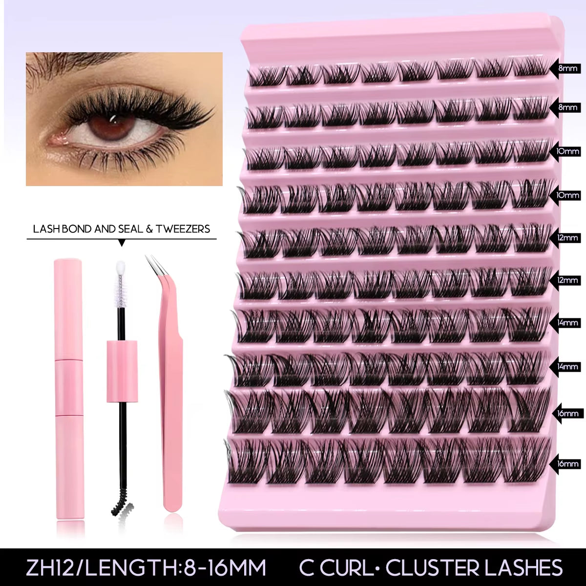 DIY Lash Extension Kit Volume Lash Clusters Individual Lashes Thick Eyelash Extension Lash Bond & Seal & Lash Tweezers