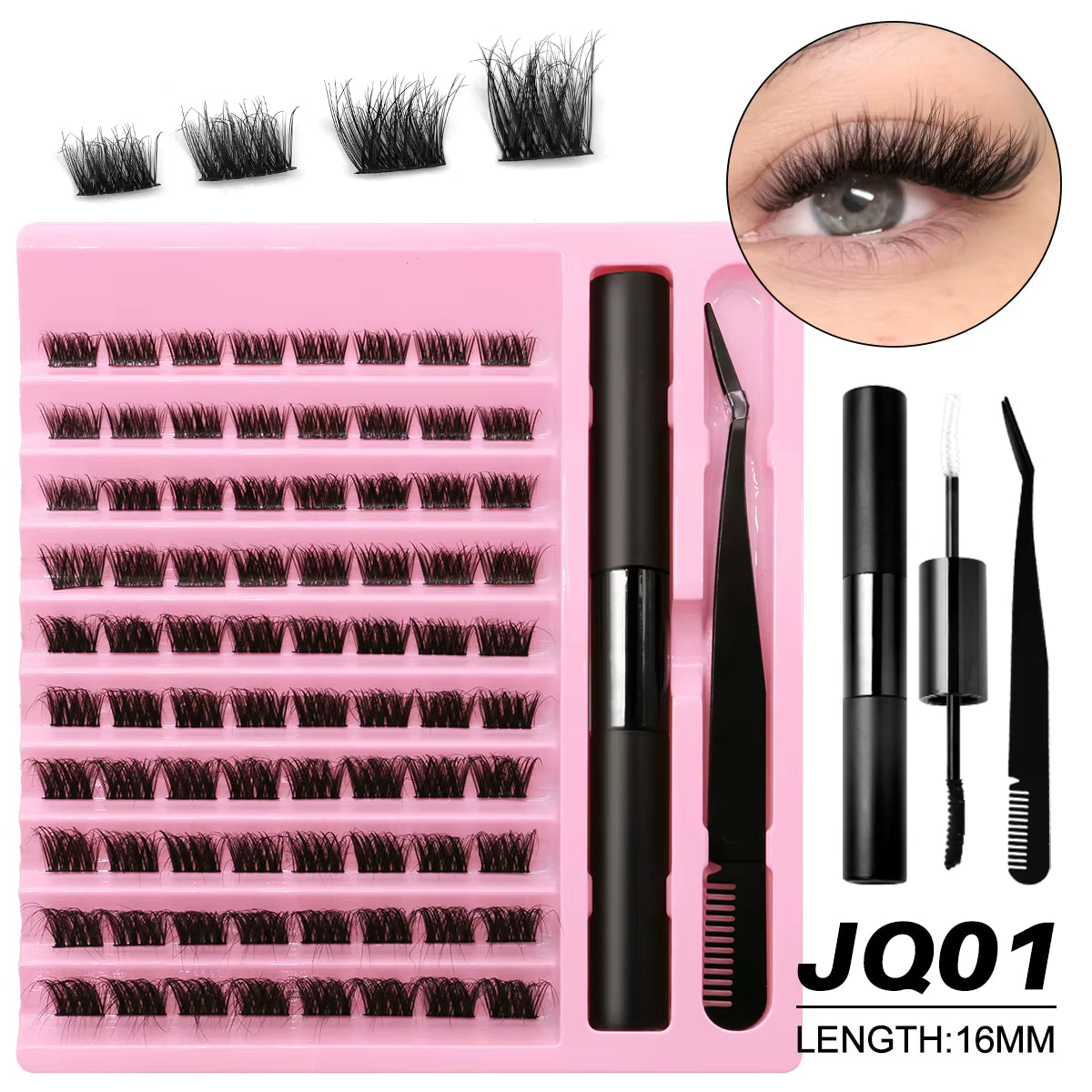 DIY Lash Extension Kit Lash Clusters with Waterproof Strong Hold Lash Bond and Seal and Eyelash Tweezers Lash Cluster
