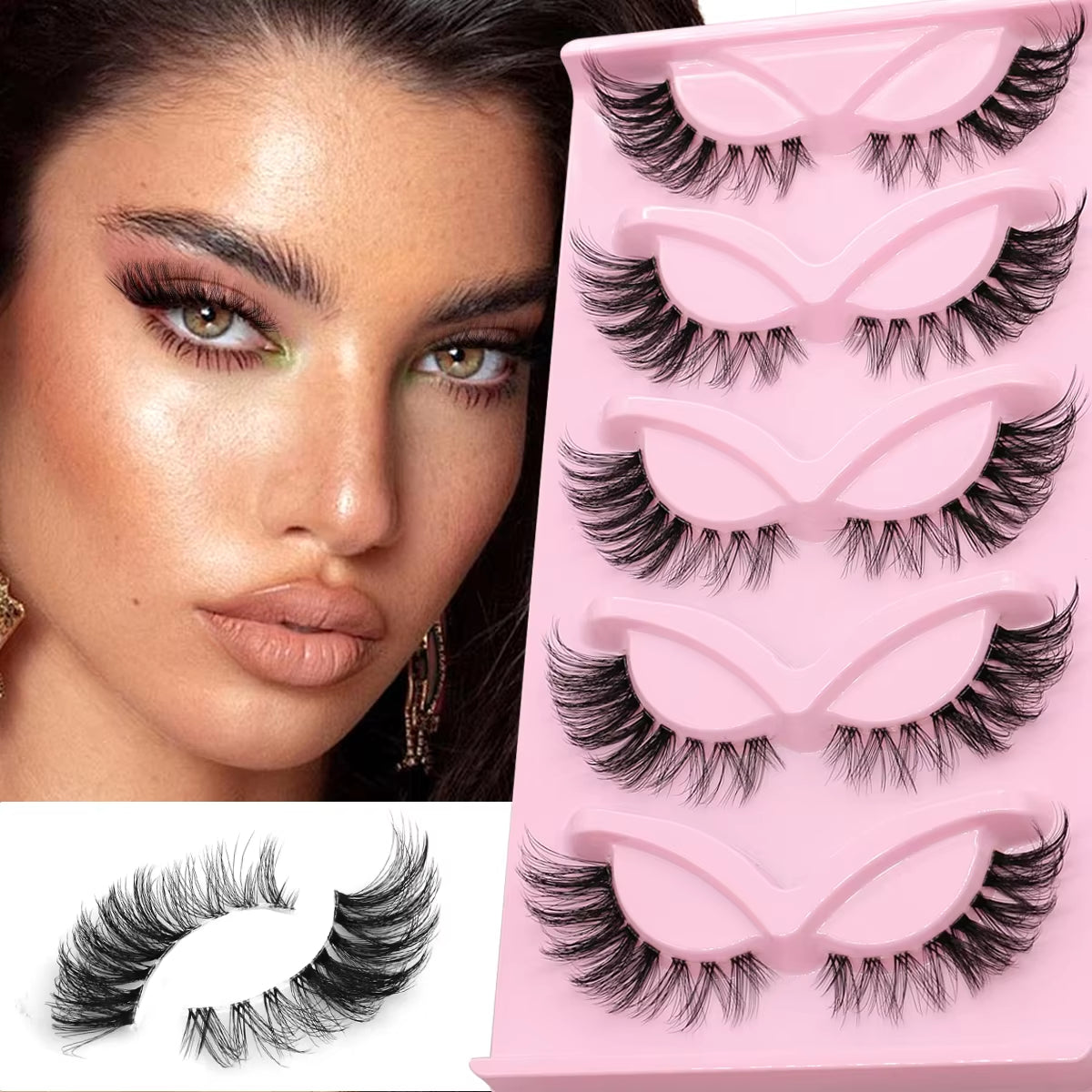 5 Pairs Cat Eye Eyelashes Fox Eye False Eyelashes Faux Mink Lashes Natural Look Eyelashes Lash Extension Makeup