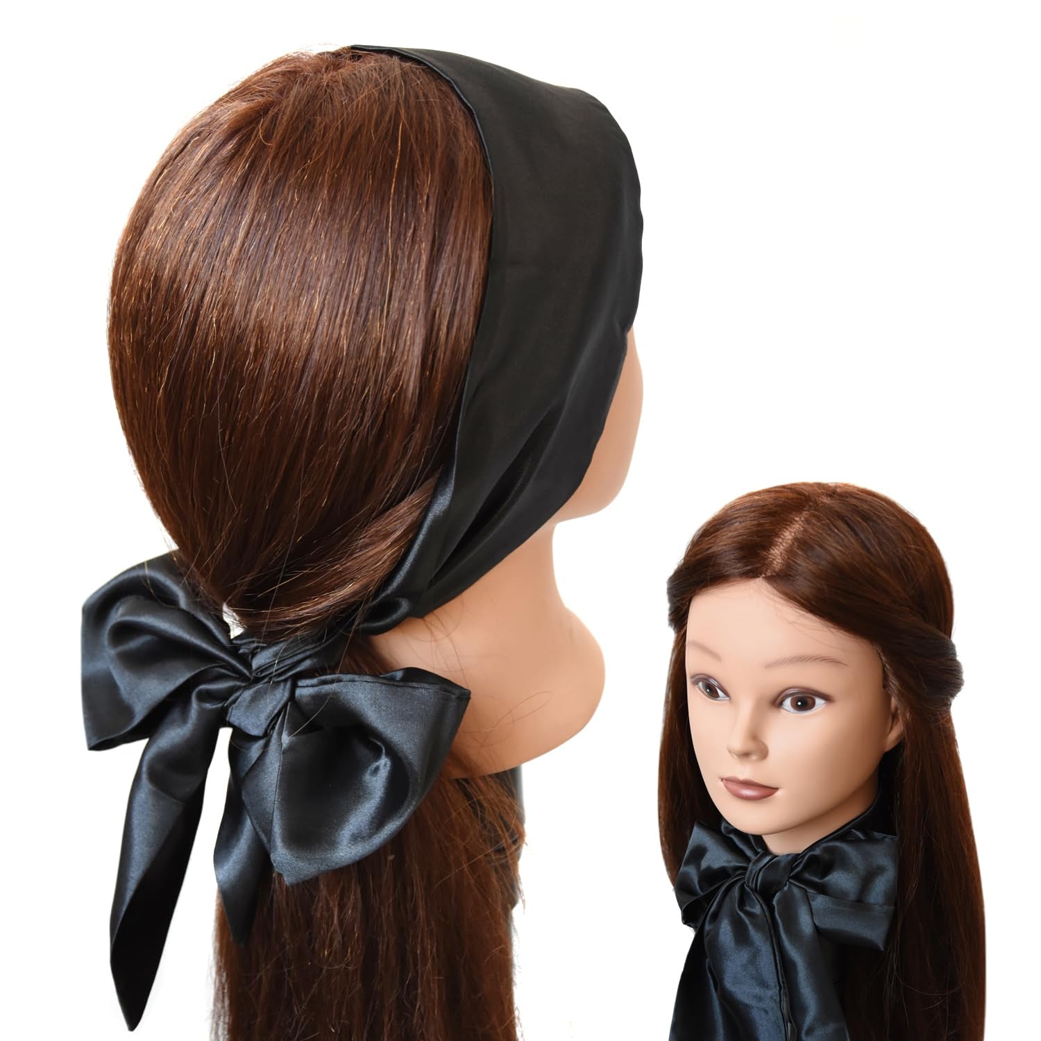 2 Pcs Satin Head Wrap Wig Grip Band Fashion Headbands for Laying Lace Frontal Wigs Satin Scarf for Yoga, Makeup, Facial, Sport (1 Pc Pink, 1 Pc Black)
