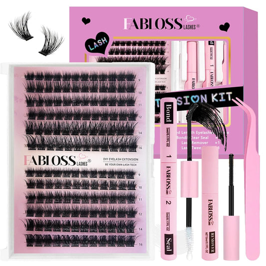 Lash Clusters Kit Fluffy 144Pcs Lash Clusters DIY Eyelash Extension Kit 80D Individual Lashes Clusters Kit with Lash Bond and Seal, Lash Remover, Lash Tweezers(80D, 9-16Mm, Kit)