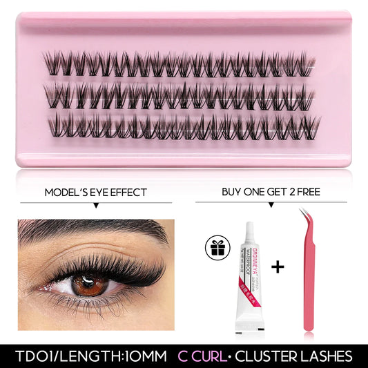 DIY Lash Extension Kit Lash Clusters with Waterproof Strong Hold Lash Bond and Seal and Eyelash Tweezers Lash Cluster