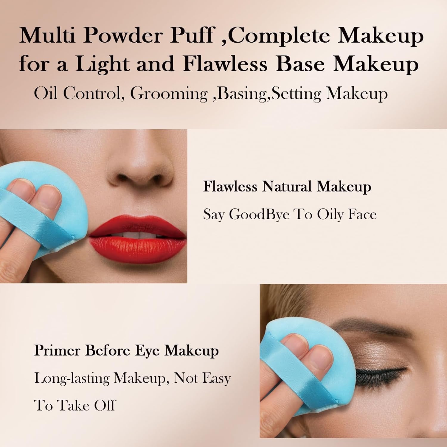 Powder Puff  6 PCS Makeup Puff Face Soft Triangle Powder Puffs for Loose Powder Mineral Powder Body Powder Velour Cosmetic Foundation Sponges Blender Beauty Makeup Tools(Blue)