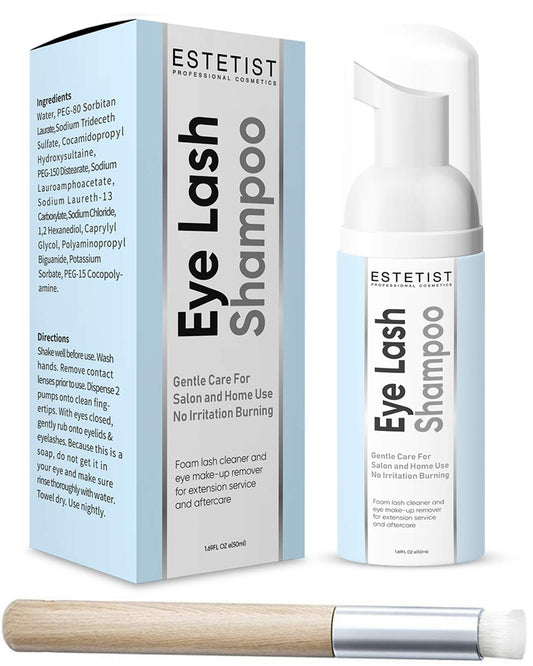 Eyelash Extension Shampoo & Brush Kit, Lash Wash & Foaming Cleanser for Extensions, Gentle Lash Cleaning Kit for Home or Salon Use, Oil-Free, Suitable for Sensitive Eyes